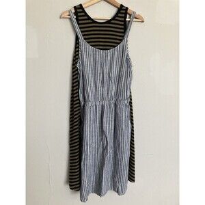 Old Navy Bundle of 2 Sleeveless Dresses MEDIUM Stripe Blue Olive Linen Blend